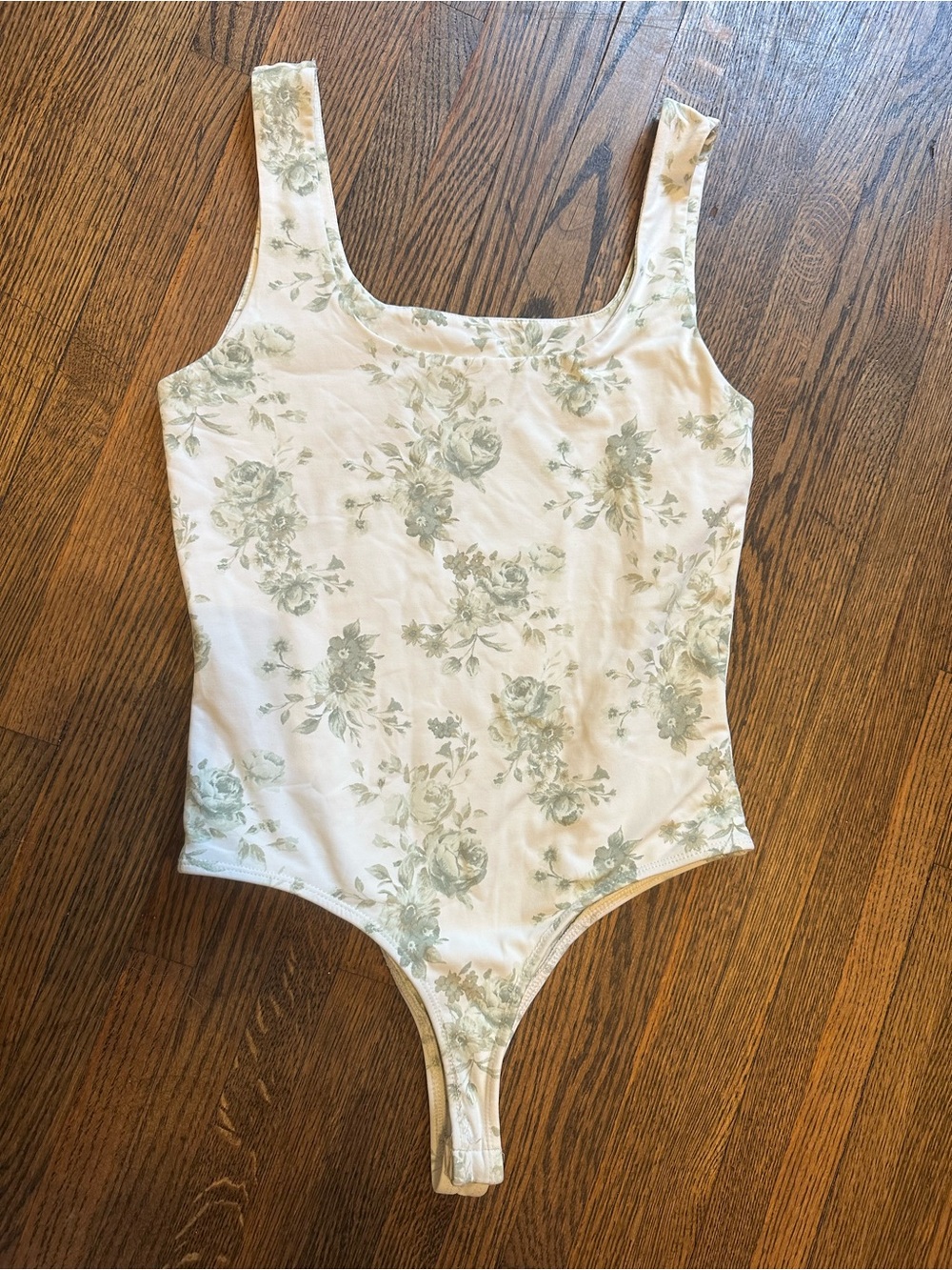 Yummy Francesca’s Floral Print Cream and Sage Green One-Piece Bodysuit